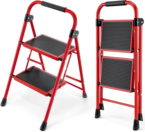 KINGRACK Escalera de Tijera, Escalera Plegable con Pedal Antideslizante y Ancho, Escaleras Pequeñas con Mango, Escalera de Acero de Servicio Pesado,
