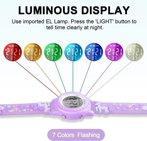 Miniatura 24 de Relojes LED impermeables para niños con alarma, juguetes para niños, regalos para niñas de 3 a 10 años