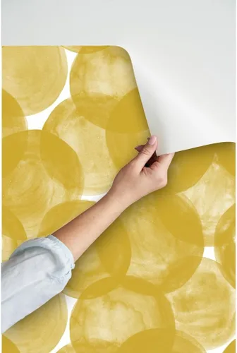 Miniatura 3 de Papel tapiz para despegar y pegar, acuarela mostaza, amarillo, dorado, lunares, geométricos, círculos audaces, redondo, papel tapiz extraíble