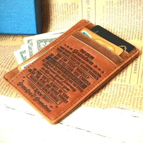 Miniatura 3 de Cartera con tarjetero, bolsillo frontal grabado, minimalista, de piel, delgada, con bloqueo RFID, con clip para tarjetas, para hombres., abuelo a