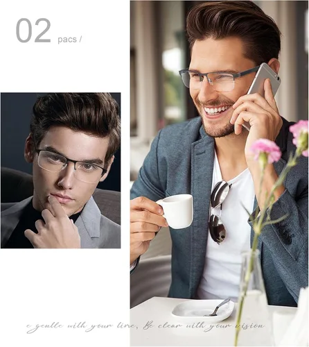 Miniatura 5 de Missfive Paquete de 2 lentes de lectura bifocales para hombre, bloqueo de luz azul, lectores casi de doble uso, bisagras de resorte duraderas
