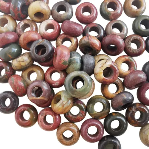 Miniatura 3 de 20 cuentas de jade Rondelle Picasso de piedra suelta de agujero grande para cristales y piedras curativas para hacer joyas Multicolor Picasso Jade