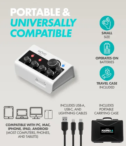 Miniatura 3 de Movo Paquete portátil de equipo de podcast para iPhone/teléfonos Android - Kit de podcast con interfaz de audio, 2 micrófonos dinámicos CastMic, 2
