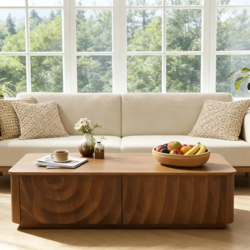 Miniatura 13 de Mesa de centro de madera, 39.37 pulgadas, cuadrada de mediados de siglo, mesa central de madera moderna de madera de fibropanel de densidad media
