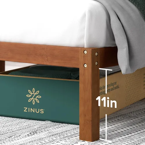 Miniatura 4 de Zinus Leah - Marco de cama de plataforma de bambú con cabecero, no necesita somiers, soporte de listones de madera, fácil de montar, tamaño Queen