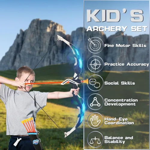 Miniatura 5 de Bow and Arrow Set for Kids, 2 Pack LED Light Up Archery Set with 20 Suction Cup Arrows, Indoor and Outdoor Toy for Boys Girls Age 4-8 8-12 with Azul