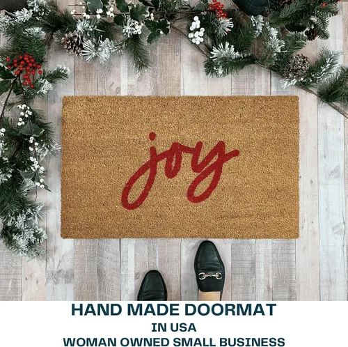 Miniatura 6 de NICKEL DESIGNS Joy Christmas Doormat, Heavy Duty Natural Coir Fibers, Modern Door Mat, Holiday Front Porch Decor, Classic Christmas Theme