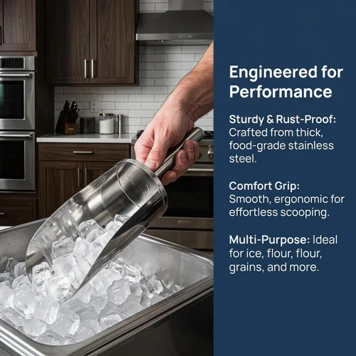 Miniatura 6 de DOITOOL Cuchara de hielo multifuncional de acero inoxidable con mango de 14.17 pulgadas Cuchara de comida de cocina para cubitos de hielo, harina