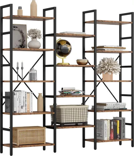 IRONCK Librerías y estanterías de triple ancho de 5 niveles, estantería industrial grande, estantes abiertos con marco de metal para sala de estar,