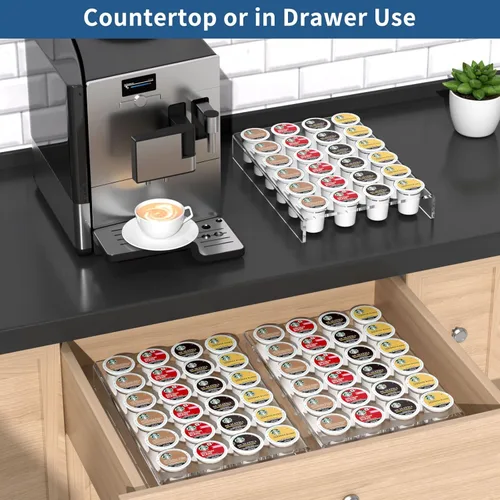 Miniatura 5 de AITEE Organizador de cajones de acrílico K Cup, bandeja organizadora de tazas K transparente para almacenamiento de cajones o encimeras, capacidad