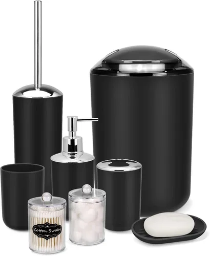 Miniatura 23 de Conjunto de Accesorios de Baño IMAVO, Juego de Baño Verde, Juego de 7 Piezas de Accesorios de Baño, Bandeja, Cepillo de Inodoro, Bote de Basura