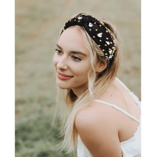 Miniatura 3 de Diademas anudadas de cristal para mujer, diademas brillantes con diamantes de imitación, cuentas doradas anchas adornadas, accesorios para el Negro