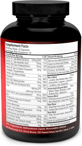 Miniatura 2 de Multivitamínico diario para hombres con complejo de vitamina A C, D, E K B, calcio, magnesio, selenio, zinc más corazón, cerebro, inmune