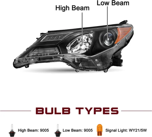 Miniatura 2 de JSBOYAT Conjunto de faros halógenos compatible con Toyota Rav4 2013, 2014, 2015, carcasa negra con reflector ámbar (bombillas incluidas)