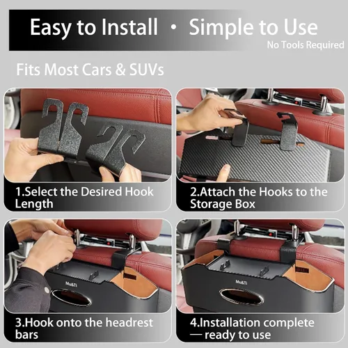 Miniatura 7 de Mu&Ti Organizador de asiento trasero para automóvil, 4+2 en 1, caja de almacenamiento multifuncional para asiento trasero de automóvil con 2