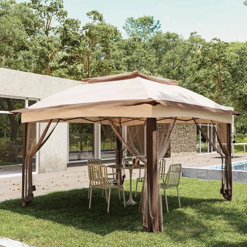Joyside Cenador desplegable de 11 x 11 pies para patio con paredes laterales y mosquitera, tienda de campaña para exteriores para bodas (beige)