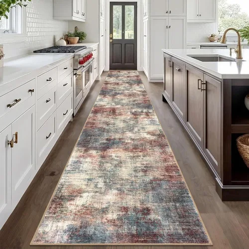 Miniatura 1217 de IOHOUZE Alfombra abstracta lavable de 3 x 12 pies para pasillos, antideslizante para cocina, camino de entrada de lana sintética para interiores
