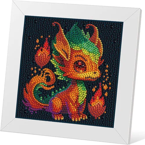 Meothan Kit de Pintura de Diamantes 5D para Niños con Marco de Madera, Fácil Pintura de Diamantes de Dragón Pequeño, Juego de Pintura de Gemas