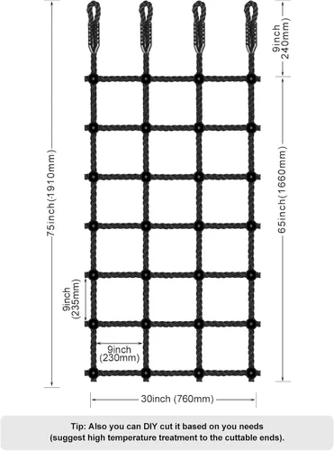 Miniatura 4 de Red de carga de escalada para niños al aire libre, 30 x 75 pulgadas, red de escalada resistente sin nudos para juego de columpios, casa de árboles