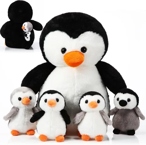 Miniatura 8 de Juego de 5 Juguetes de Peluche de Pingüino de 14 Pulgadas Pingüino Mamá Animal de Peluche con 4 Lindos Bebés en Vientre con Cremallera Peluche Suave