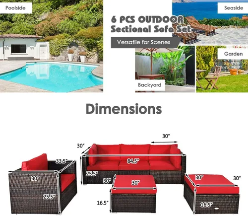 Miniatura 5 de HAPPYGRILL Juego de muebles de mimbre de ratán para exteriores, juego de sofá modular de mimbre con cojines suaves, mesa de café, otomana para patio