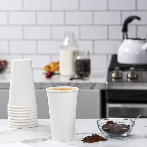 Miniatura 3 de GUSTO Vasos de papel desechables blancos de 16 onzas para bebidas frías y calientes [200 unidades] Tazas de café resistentes y ecológicas