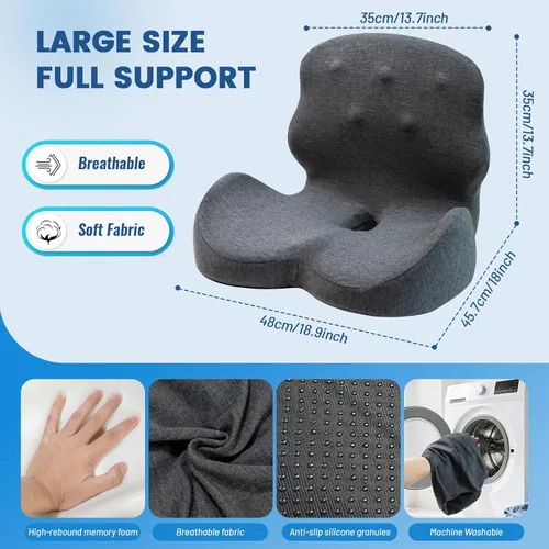 Miniatura 2 de Cojín de asiento – Cojín de espuma viscoelástica para silla de oficina, almohada de soporte lumbar de una pieza, para alivio de la presión
