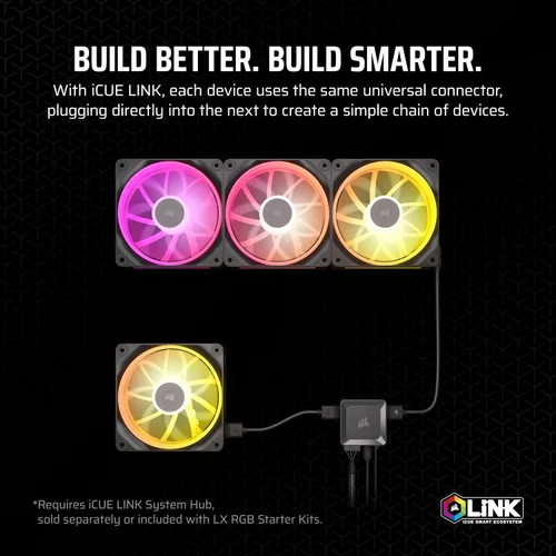 Miniatura 5 de CORSAIR iCUE Link LX120 RGB 120mm PWM Ventilador individual – Bucles de luz duales – Requiere iCUE Link System Hub (se vende por separado) – Negro