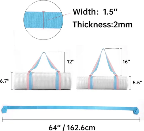 Miniatura 3 de Paquete de 2 correas para esterilla de yoga para llevar, soporte para esterilla de yoga, arnés ajustable para esterilla de yoga Negro + Turquesa