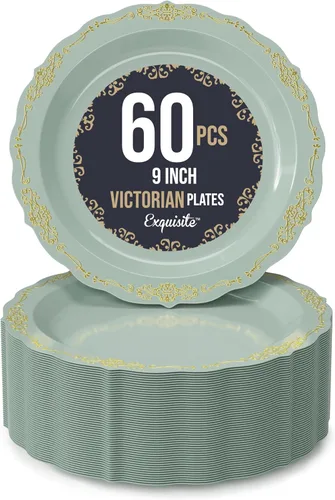 Miniatura 7 de SIZENAME - Platos de plástico desechables, diseño victoriano de calidad premium, color crema, para fiestas y bodas, 60
