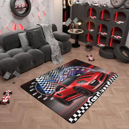 Miniatura 30 de Alfombra de Juego de Autos de Carreras para Niños, Alfombras de Juego para Niños, Alfombra de Sala de Juegos para Niños con Respaldo de Goma
