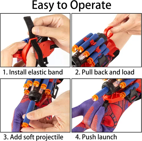 Miniatura 3 de Guantes de Araña Hombre Juguete Lanzador de Telarañas con Muñeca, Guantes Lanzador de Araña Juego de Juguete Cosplay para Niños