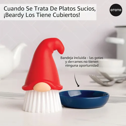 Miniatura 5 de OTOTO Barbudo (Beardy), Cepillo para lavar los platos y verduras de gnomo, regalos extravagantes, accesorios bonitos y divertidos de cocina