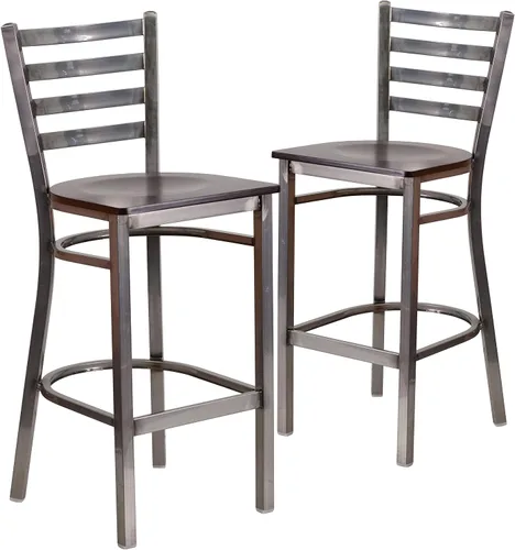 Miniatura 17 de Flash Furniture HERCULES Series - Taburete de bar de metal con revestimiento transparente para restaurante, asiento de madera de cerezo Asiento