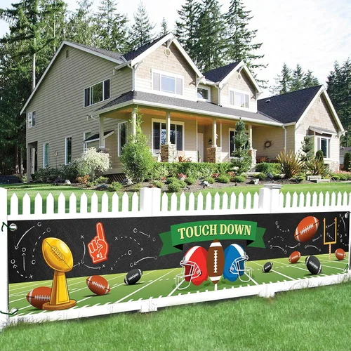 Miniatura 8 de KatchOn, Cartel grande de fútbol para patio, 120 x 20 pulgadas, telón de fondo de estadio de fútbol, decoraciones de fiesta de cumpleaños, telón