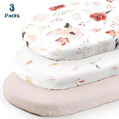 Miniatura 2 de GRSSDER - Juego de 3 sábanas elásticas ultrasuaves para moisés, ajuste universal para colchón rectangular u ovalado de cuna o moisés, bonita naranja