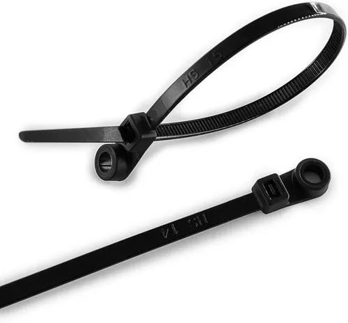 HS Bridas de plástico con agujeros para tornillos (paquete de 100) 7.5 pulgadas, cabeza de montaje eléctrica, 50 libras, color negro UV