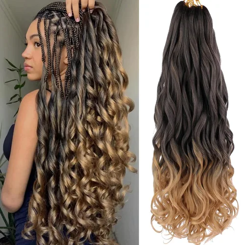 Miniatura 68 de COOKOO 9 paquetes de cabello rizado francés trenzado de 18 pulgadas, suave y flexible, cabello trenzado de alta calidad, rizos franceses, extensión