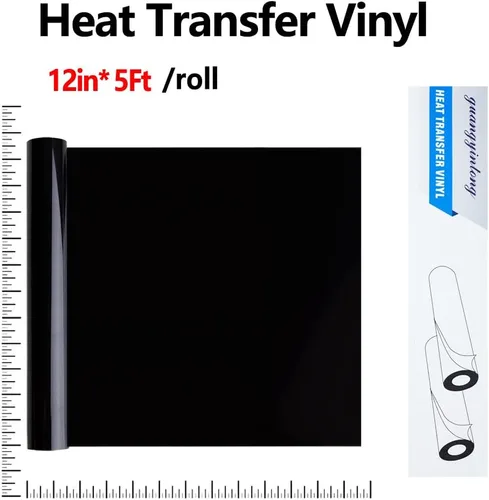 Miniatura 4 de Guangyintong Rollos de Vinilo HTV Negro, 12 pulgadas x 5 pies, vinilo termoadhesivo para camisetas, superficie brillante, fácil de cortar y retirar