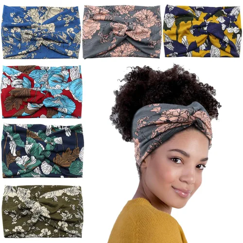 Diademas anchas para mujeres y niñas, diadema bohemia con estampado floral, turbante nudo, diadema para entrenamiento, bandas para el cabello de