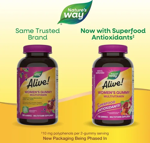 Miniatura 2 de Nature's Way Alive! Multivitaminas diarias de gomitas para mujer, 16 vitaminas y minerales, metabolismo energético*, piel y uñas, vegetariano, sabor