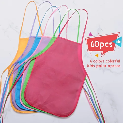 Miniatura 4 de Yahenda Paquete de 60 delantales de pintura para niños, delantales de tela para artistas infantiles, pintura artística desechable, para niños