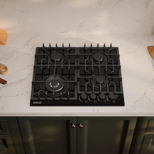 Miniatura 3 de Empava Placa de cocina de gas de 24 pulgadas con 4 quemadores sellados - Rejillas continuas resistentes - NG/GLP Convertible - Superficie de vidrio