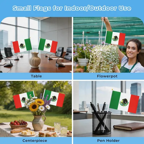 Miniatura 5 de Bandera de México, bandera mexicana, pequeñas mini banderas de mano de México en palo, ideal para fiestas, desfiles, eventos deportivos