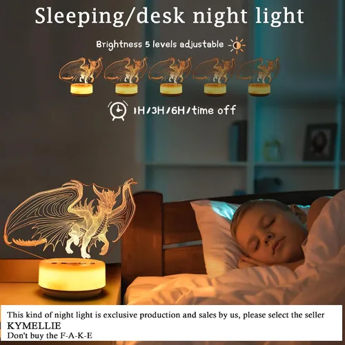 Miniatura 2 de Luz nocturna de dragón para niños, regalo de dragón para niños y adultos, lámpara de noche decorativa para dormitorio/oficina, 5 botones y control