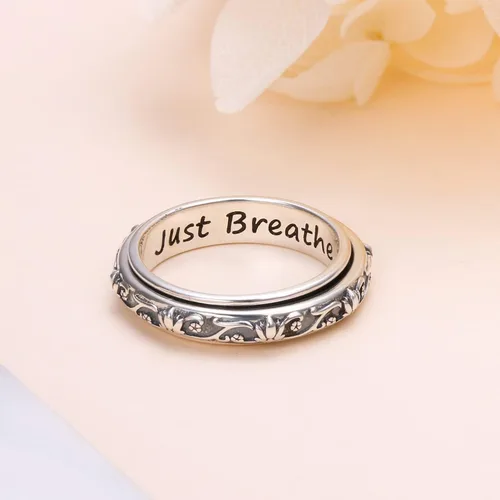 Miniatura 6 de Ladytree Anillos giratorios de plata de ley 925 para aliviar la ansiedad, el estrés y el aburrimiento, para TDAH y autismo, chapado en platino, Loto