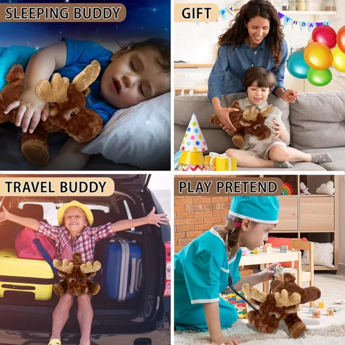 Miniatura 4 de DolliBu - Peluche de alce ponedor, suave peluche abrazable, adorable regalo de vida silvestre para niños y adultos, 9.5 pulgadas