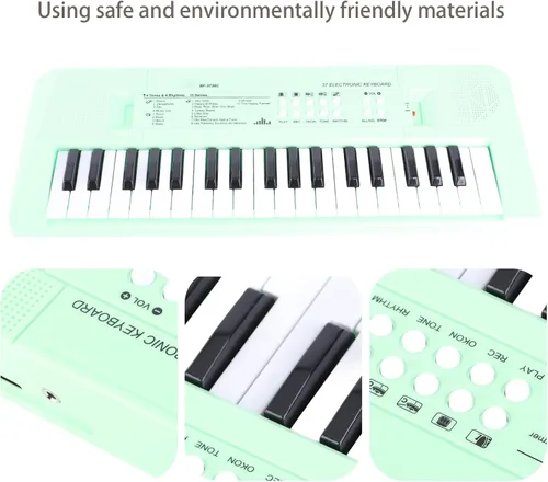 Miniatura 4 de Piano eléctrico de 37 teclas Teclado para principiantes con micrófono Carga USB de doble potencia o baterías verde