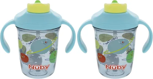 Miniatura 14 de Nuby Taza multifunción 2 en 1 para niños pequeños con popote con peso de 360° y boquilla dura, 8 onzas, asas de fácil agarre y tapa abatible, más