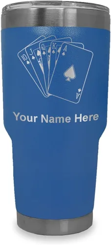 Miniatura 21 de LaserGram Vaso aislado al vacío de 20 onzas, tarjetas de póquer Royal Flush con grabado personalizado incluido (negro)